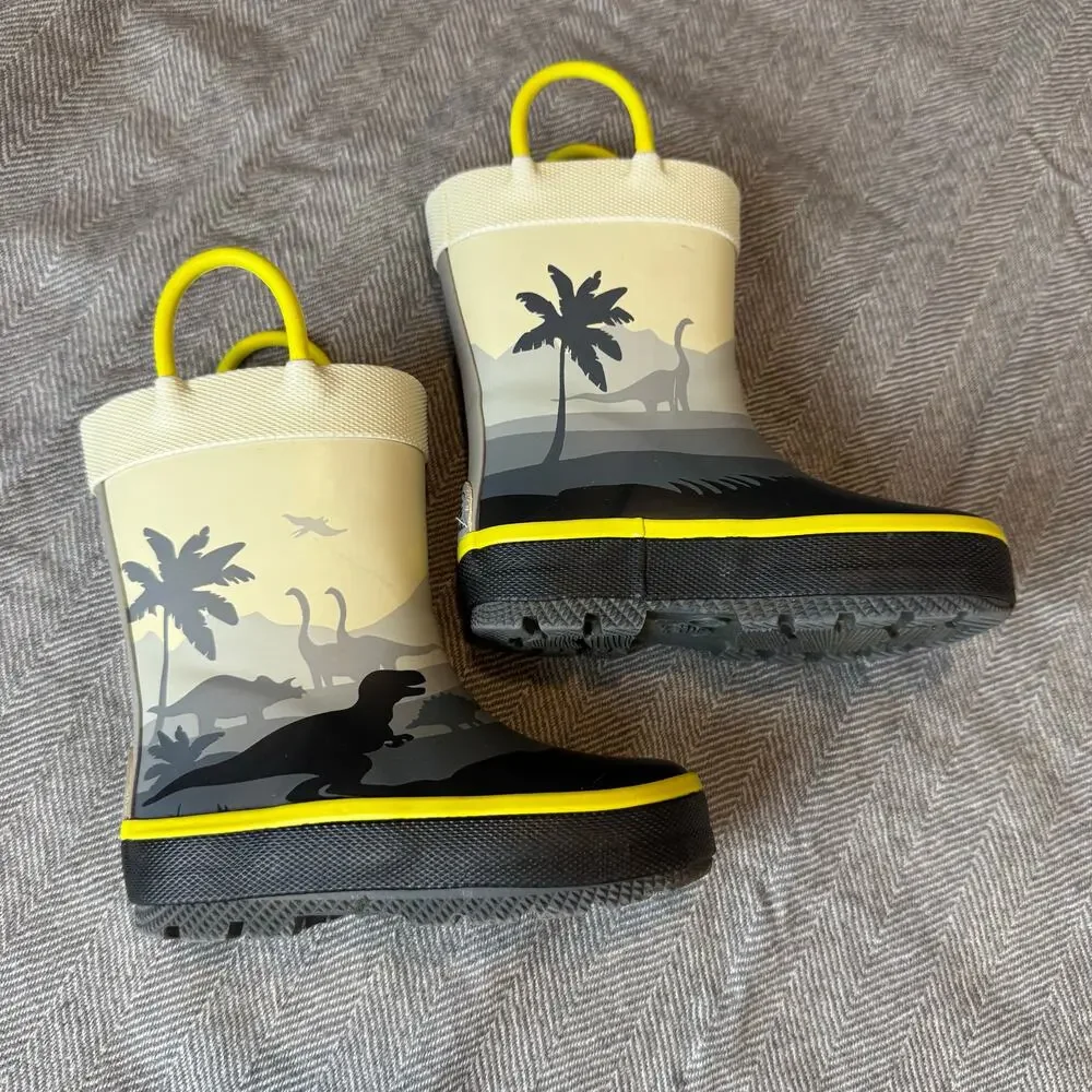 Kamik Rain Boots Dinosaur Yellow Black US 5 Little Kid Toddler Baby